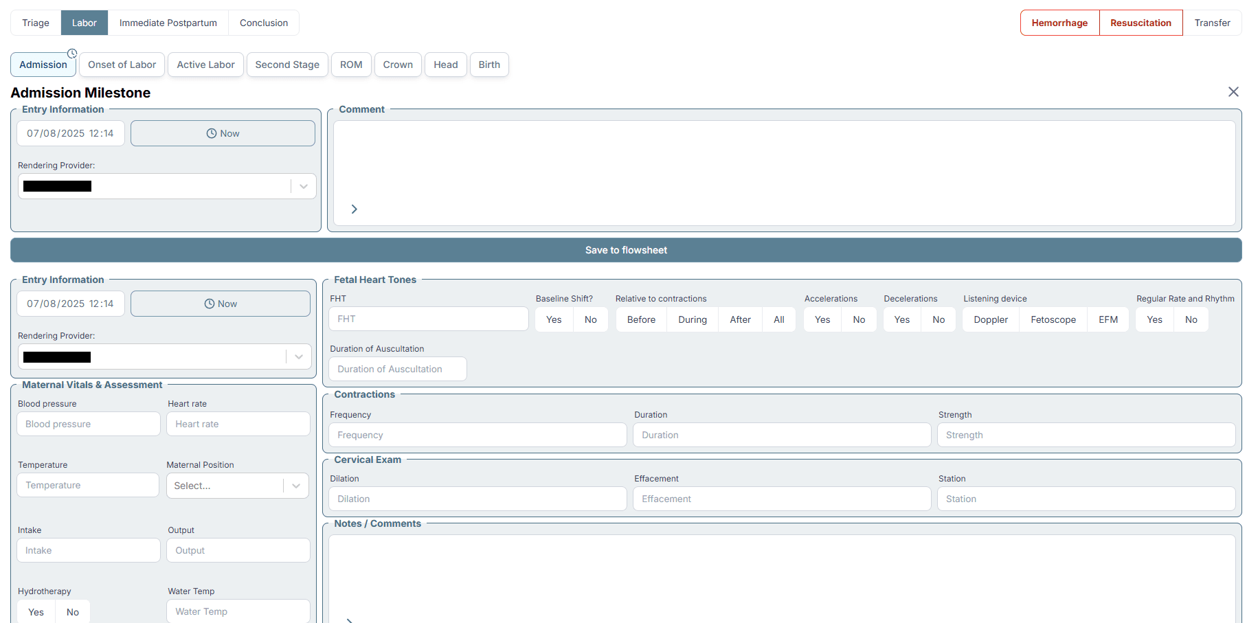 Screenshot for Labor Charting Flow